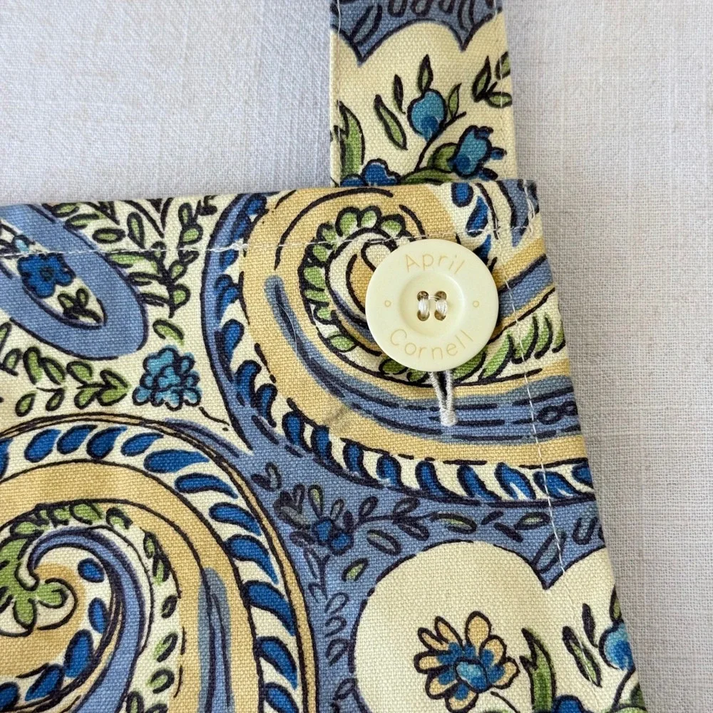April Cornell Apron Womens One Size Blue Green Paisley Floral Cotton Kitchen